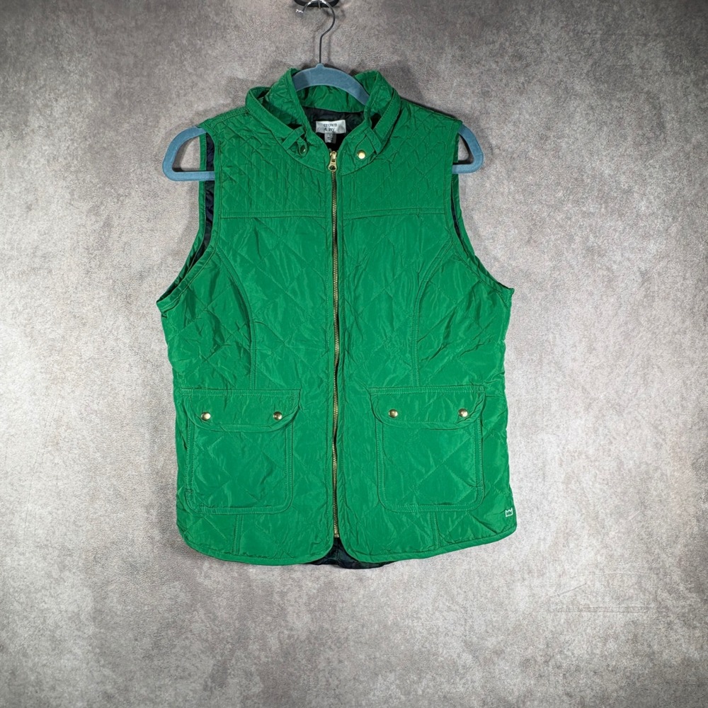 Crown &‎ Ivy Quilted Vest Womens Large Green Icon Forest Elm Zip Up Pockets NEW